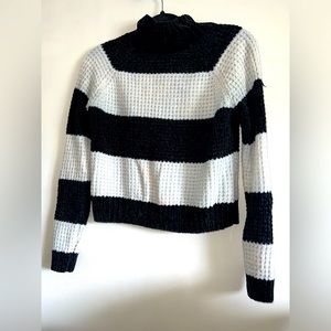 POOF Apparel Soft_knit Cropped Striped Turtleneck Sweater